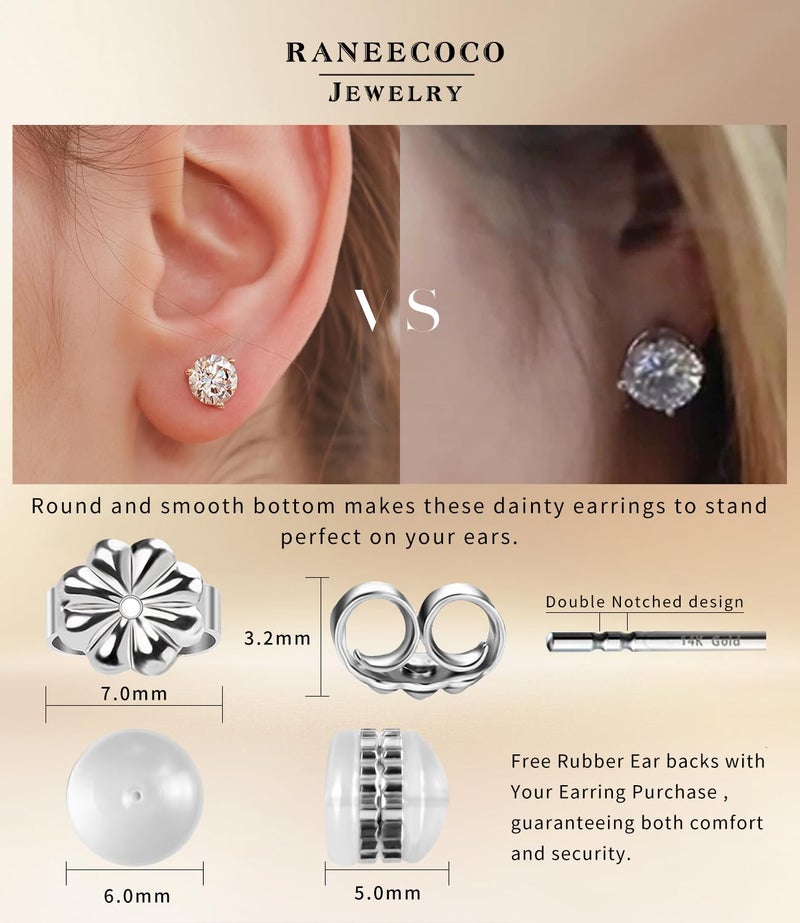 Raneecoco "STUNNING FLAME" 14K Gold Post & Sterling Silver Round Cut Cubic-Zirconia Stud Earrings | Hypoallergenic & Nickle Free Jewelry (white-gold-and-sterling-silver,1) - Image 5
